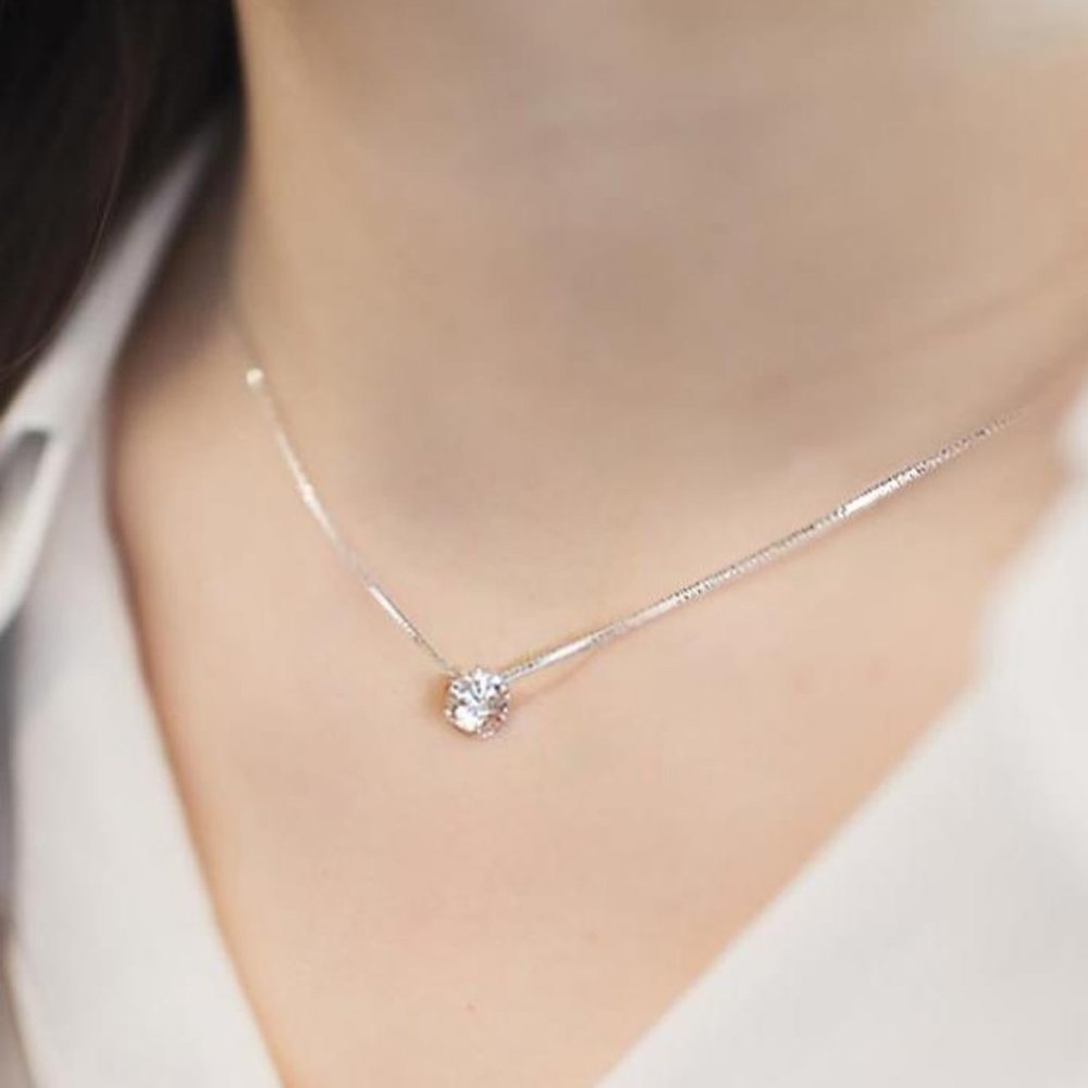 NEW 2ct Solitaire Diamond Sterling Silver Necklace - Picture 8 of 9